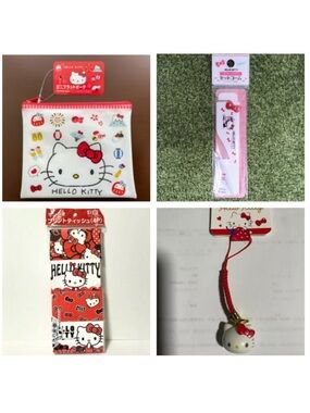 4 Hello Kitty Red & White Kids Accessories Set with Pouch, Comb & Charm